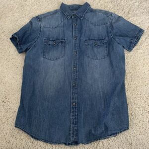 Mossimo Supply Co Shirt Mens Large Denim Pearl Snap Short Sleeve Western